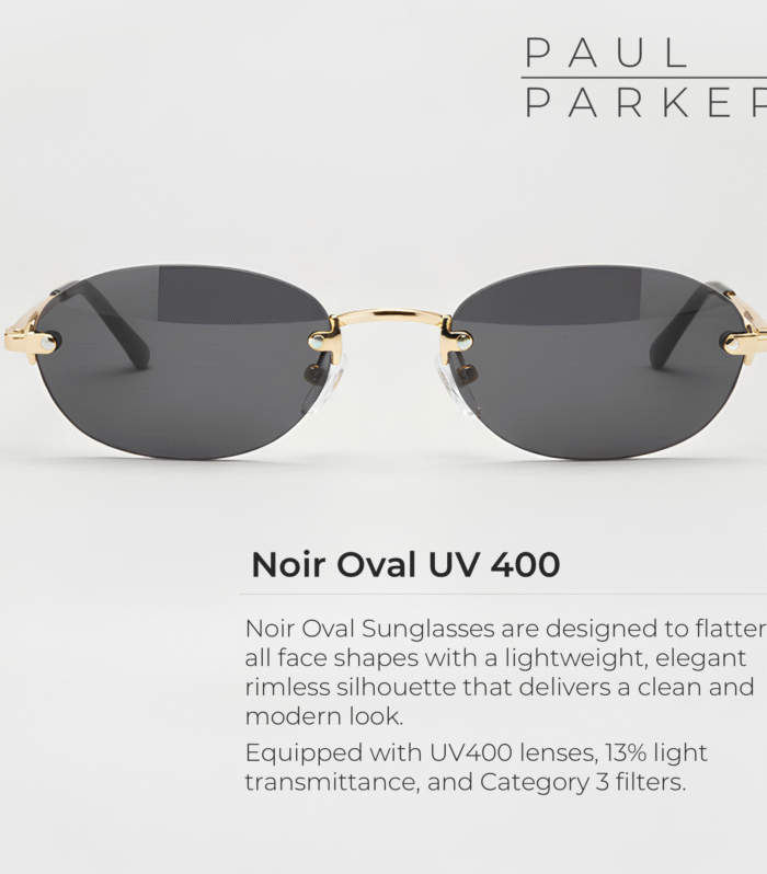 Paul Parker Noir Oval UV400 Rimless Sunglasses – Flattering Fit for All Face Shapes